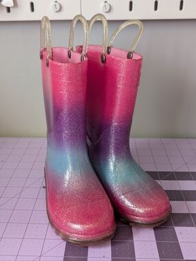 Western Chief Light Up Rainbow Glitter Rain Boots Wellies Kids Toddler Size 9